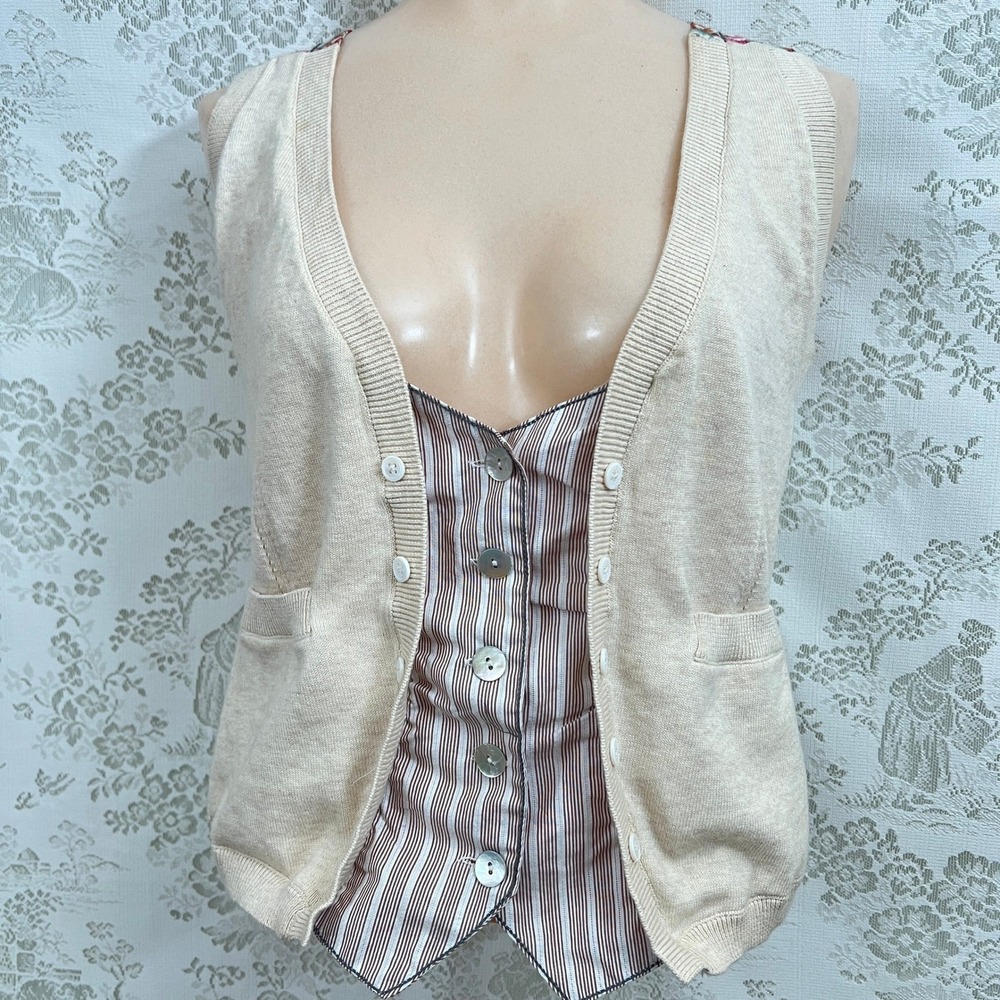 Chelsea Violet Vest Milkmaid Babydoll Crop Floral Striped Back Knit Sweater Twee